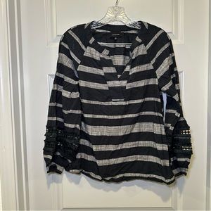Who What Wear Black/Grey Striped Puff Balloon Sleeve Blouse size XS